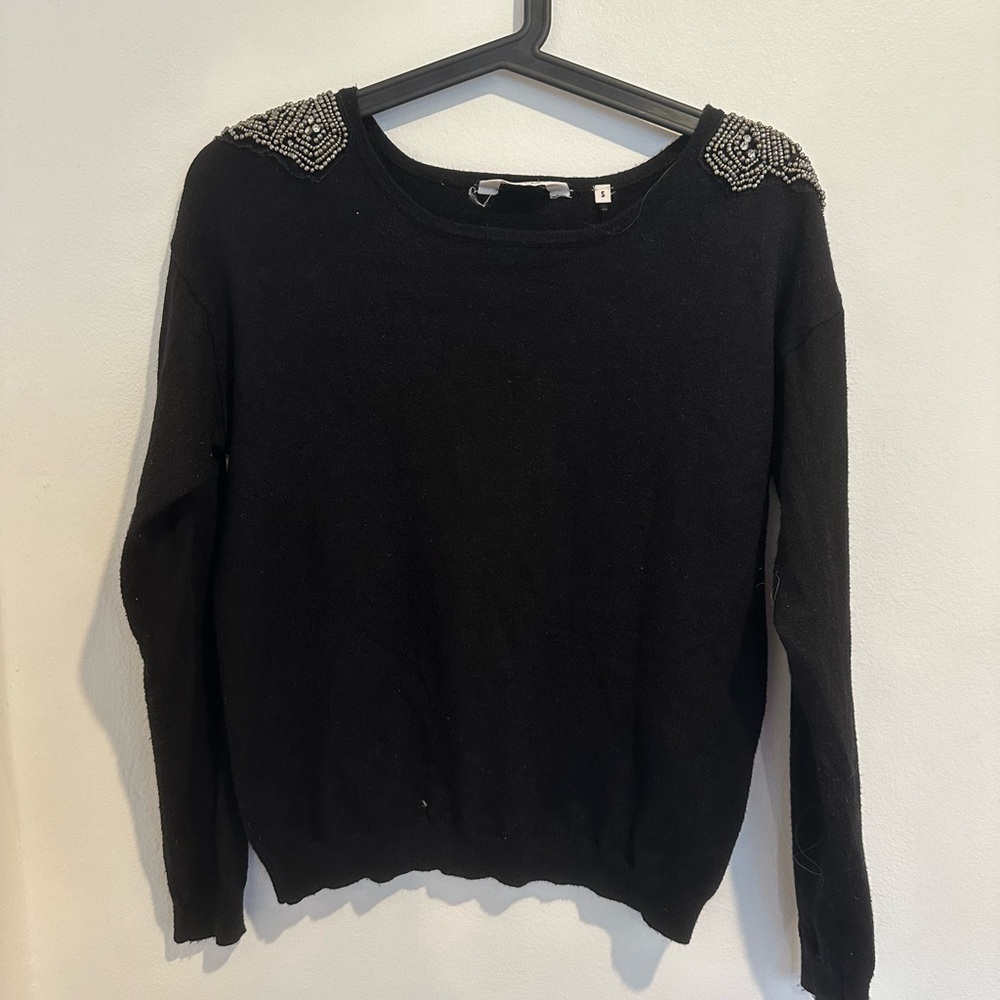NAF NAF Black Crew Neck Sweater with Embellished Shoulders